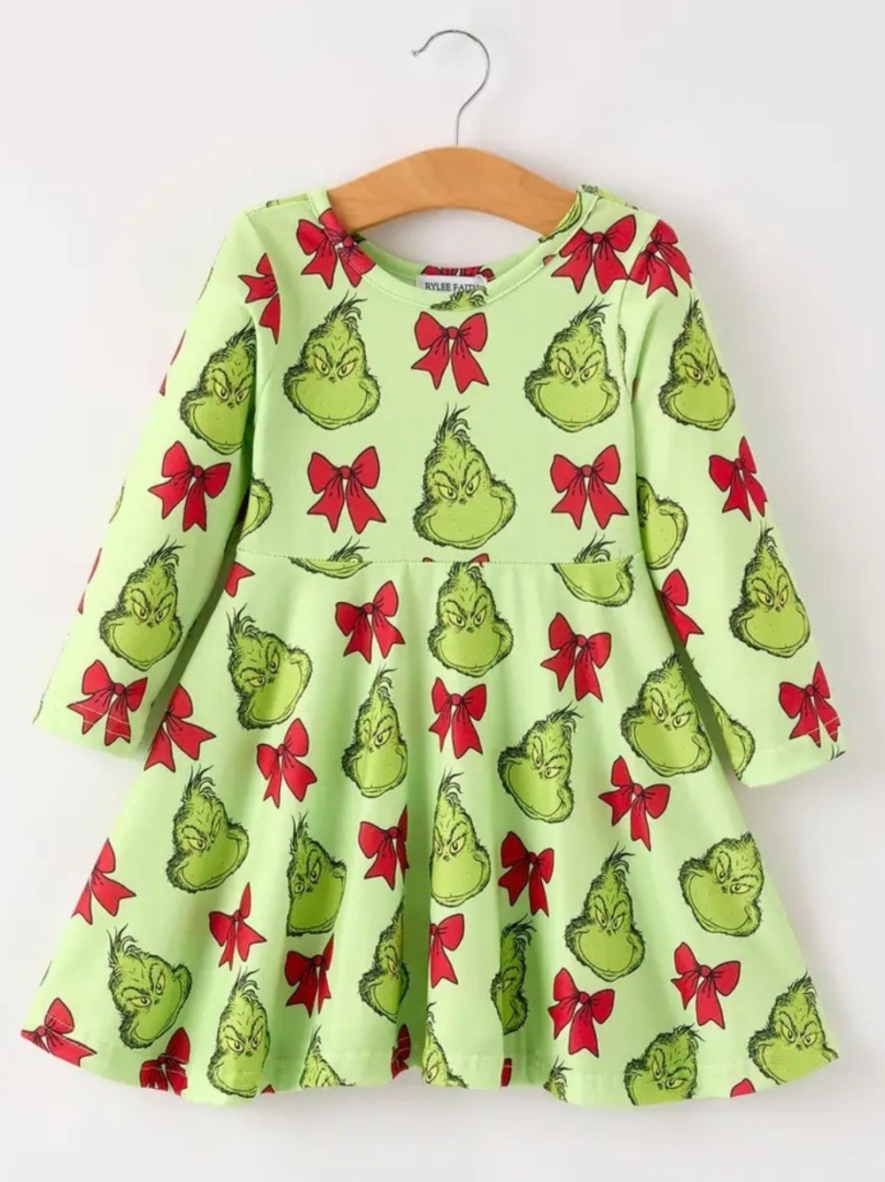Grinch Green Bow Print Kids Dress